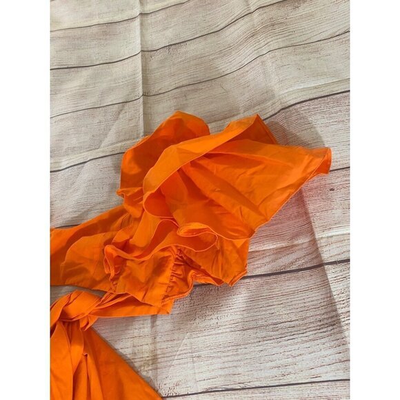 Asos Luxe Women's Orange Wrap Crop Top Puff Sleeves - 0 - Picture 2 of 11